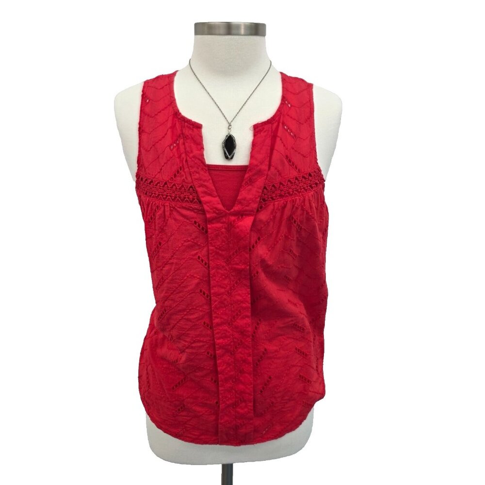 Sonoma Womens Red Sleeveless Eyelet Tank Top Size S Small Cami‎ Summer Cotton